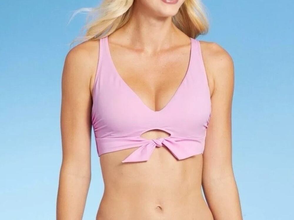 Shade & Shore Women's Tie-Front Bralette Bikini Top Pink size 36D NWT